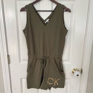 Calvin Klein Olive Green Casual Tie Waist Sleeveless Romper